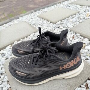 Hoka One Clifton 9 Sneakers Women 8 Wide Black Rose Gold Running Shoes Trainer